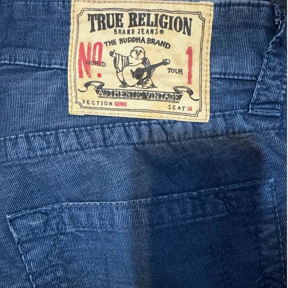 True Religion Geno Slim Corduroy Pants Mens 31x34 Dark Blue Tonal Horseshoe